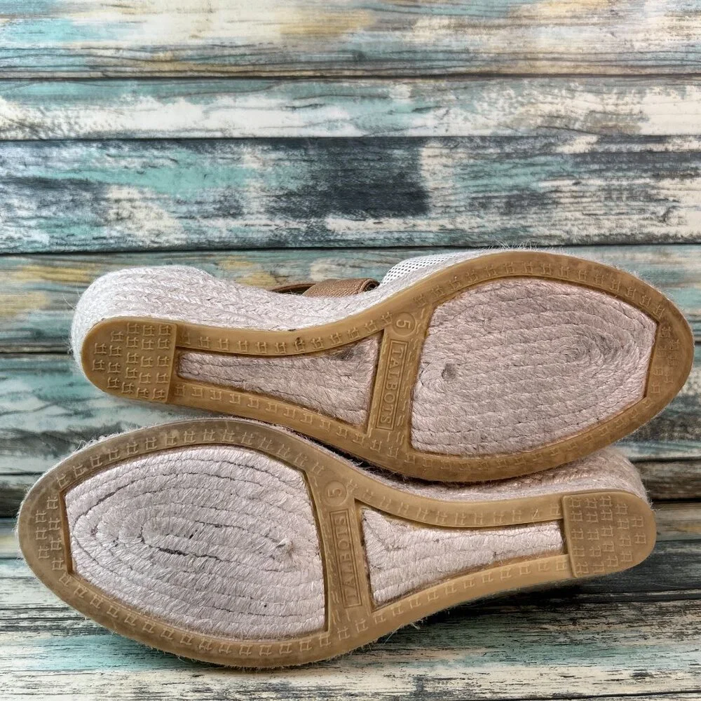 Talbots Espadrilles Womens 5M Brown/Beige Wedge Zip Dress Casual Sandal Summer